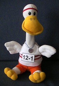 The Family Holiday 'puddleduck' mascot dressed for 2008s "Olympic" theme!